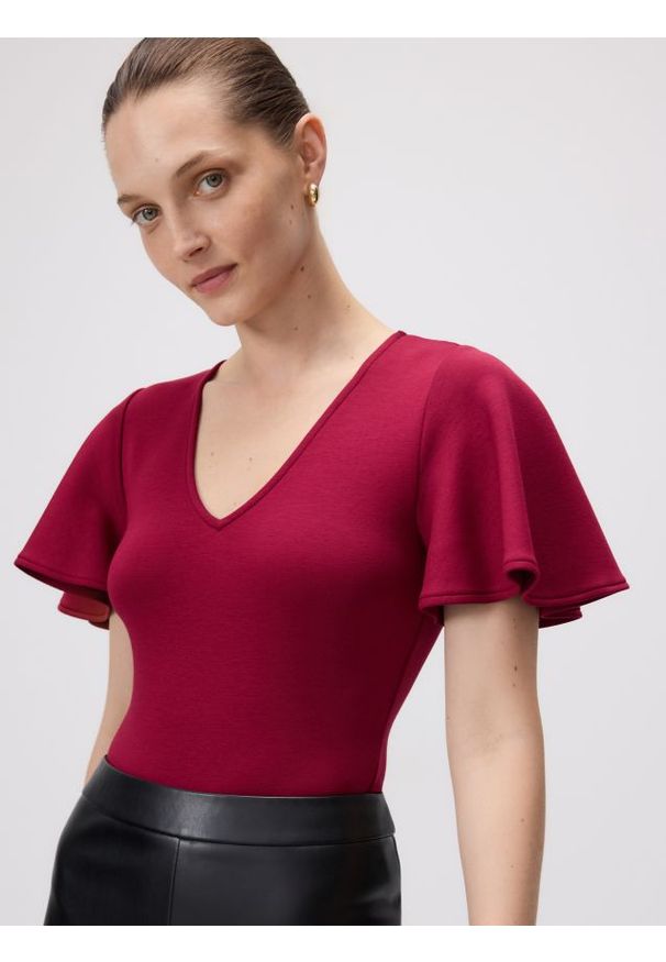 Reserved - Body z dodatkiem modalu - bordowy. Kolor: czerwony. Materiał: dzianina