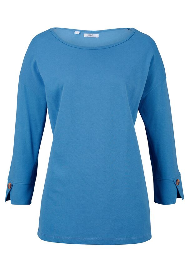 Shirt oversize o waflowej fakturze, rękawy 3/4 bonprix błękitny. Kolor: niebieski
