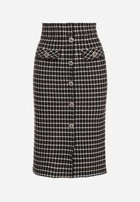 Born2be - Czarno-Biała Ołówkowa Tweedowa Spódnica w Kraciasty Wzór z Guzikami Anitusa. Okazja: na co dzień. Kolor: czarny. Materiał: jeans. Styl: klasyczny, casual, elegancki #5