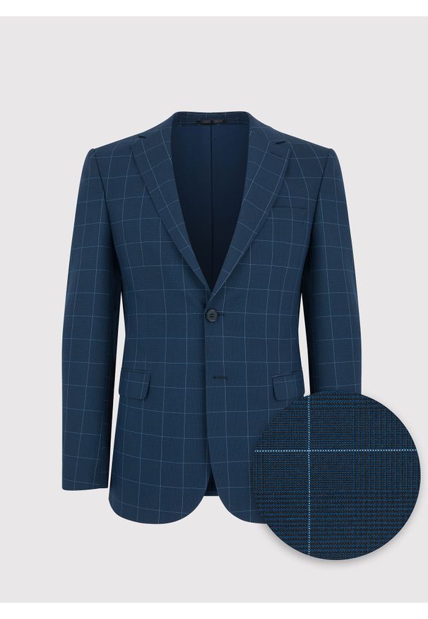 Pako Lorente - PAKO LORENTE – Męska marynarka garniturowa w kolorze granatowym w kratę. Kolor: niebieski. Materiał: poliester, wiskoza, elastan