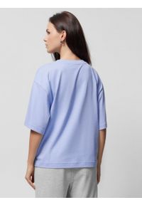 outhorn - T-shirt z nadrukiem damski - niebieski. Kolor: niebieski. Materiał: materiał, bawełna, dzianina. Wzór: nadruk #2