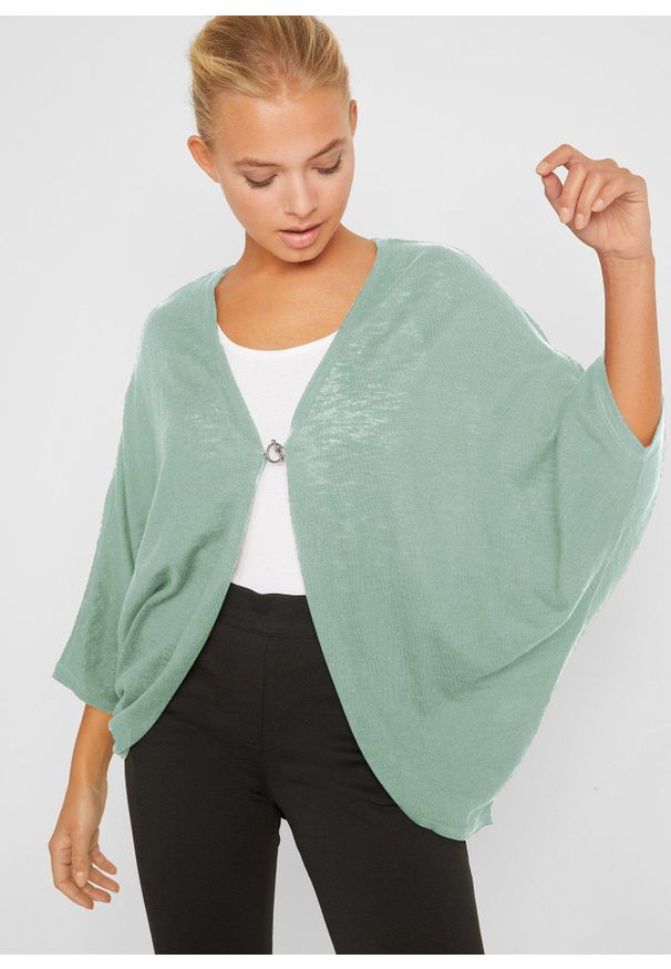 bonprix - Sweter bawełniany rozpinany, lekka dzianina. Kolor: zielony. Materiał: bawełna, dzianina