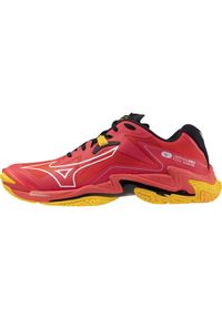 Buty siatkarskie męskie Mizuno Wave Lightning Z8. Zapięcie: sznurówki. Kolor: czerwony, biały, wielokolorowy. Materiał: tkanina, materiał, syntetyk. Szerokość cholewki: normalna. Model: Mizuno Wave