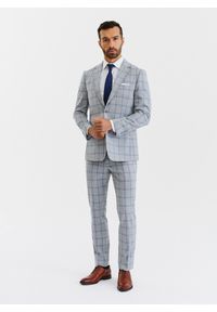 Pako Lorente - PAKO LORENTE – Szare spodnie garniturowe w niebiesko-białą kratę. Kolor: szary, niebieski, wielokolorowy, biały. Materiał: poliester, wiskoza, elastan