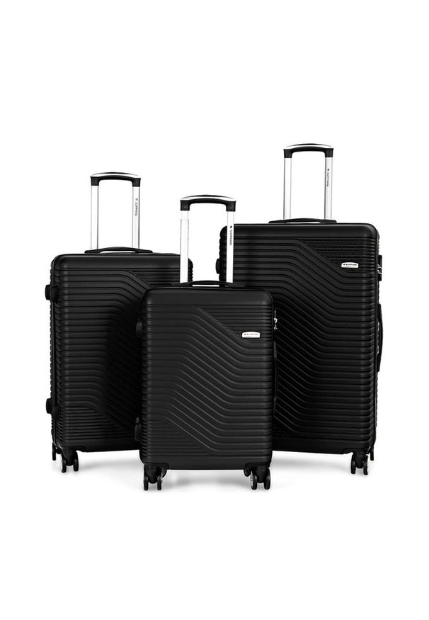 SAPPHIRE - Zestaw walizek podróżnych 3w1 Sapphire ST-140 - czarne DUO. Kolor: czarny. Materiał: guma, kauczuk, materiał. Styl: elegancki, klasyczny
