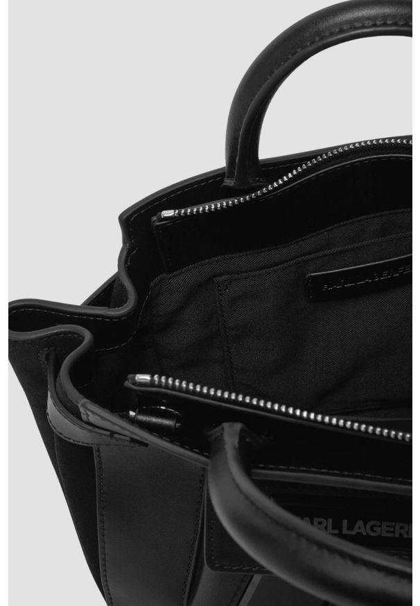 Karl Lagerfeld - KARL LAGERFELD Czarna damska torebka Ikon/k Sm Tote. Kolor: czarny. Materiał: zamszowe, skórzane. Styl: elegancki, casual
