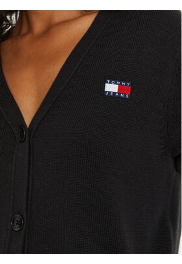 Tommy Jeans Kardigan Essential Badge DW0DW19913 Czarny Relaxed Fit. Kolor: czarny. Materiał: bawełna