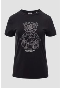 Guess - GUESS Czarny damski t-shirt na krótki rękaw z cyrkoniami Romy, Rozmiar M. Okazja: na co dzień. Kolor: czarny. Długość rękawa: krótki rękaw. Długość: krótkie. Styl: elegancki, casual #4