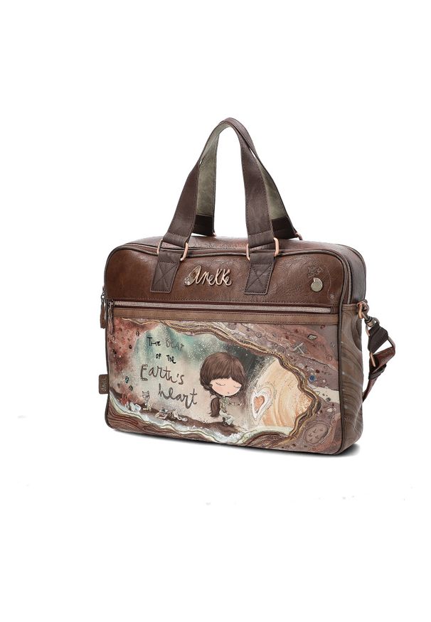 Brązowa Damska Torba Na Laptopa Anekke Premium. Kolor: brązowy. Materiał: materiał. Wzór: aplikacja. Styl: elegancki, casual