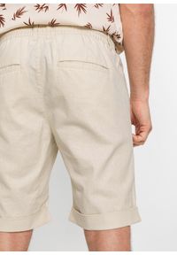 bonprix - Bermudy z gumką w talii, z przewiewnego materiału z lnem, regular fit. Kolor: beżowy. Materiał: materiał, len #2