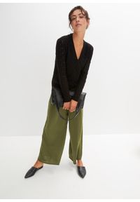 bonprix - Sweter ażurowy w optyce kopertowego. Kolor: czarny. Wzór: ażurowy #2