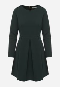Born2be - Ciemnozielona Elegancka Sukienka o Rozkloszowanym Kroju Temitonia. Kolor: zielony. Długość rękawa: długi rękaw. Styl: elegancki #2