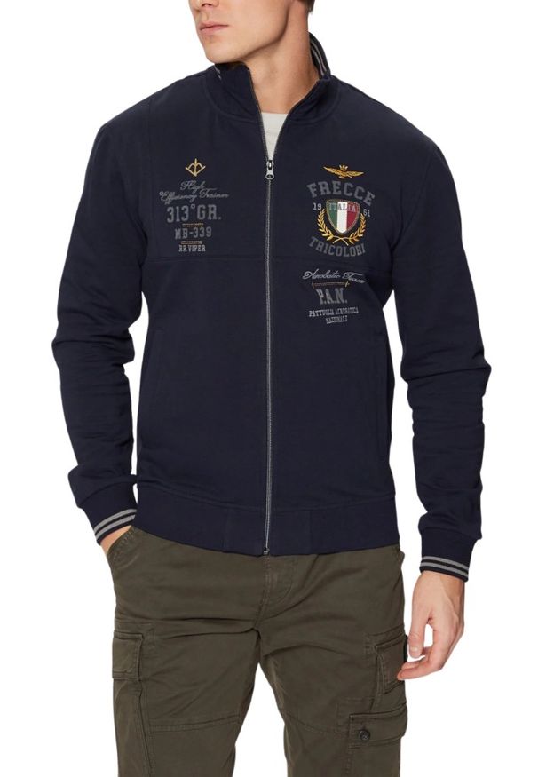 Aeronautica Militare - AERONAUTICA MILITARE Granatowa bluza męska Color-block, Rozmiar XL. Kolor: niebieski. Wzór: nadruk
