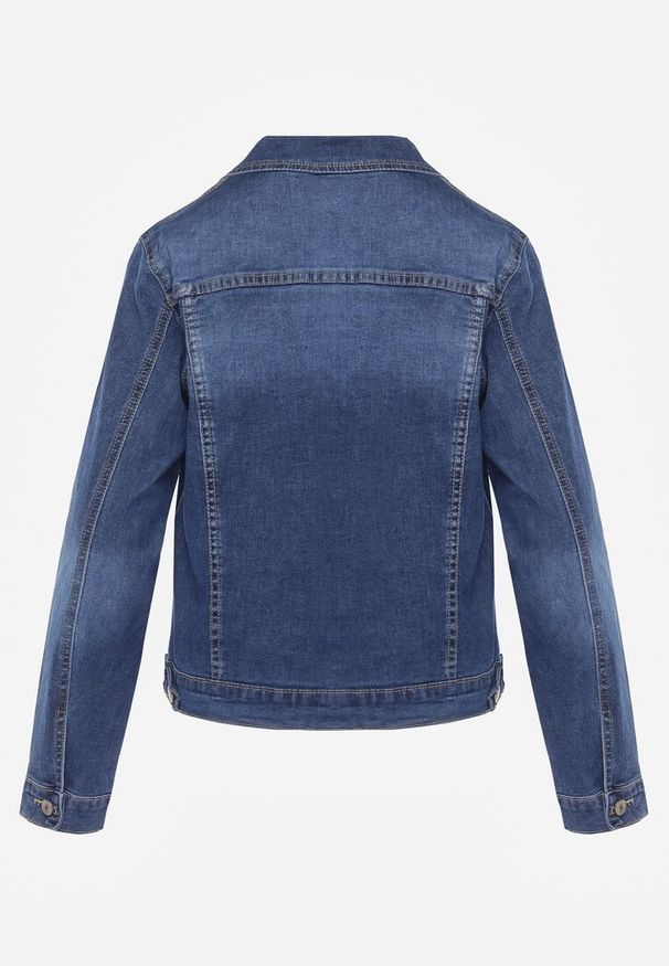 Renee - Granatowa Klasyczna Kurtka Jeansowa z Guzikami Ivonelle. Okazja: na randkę. Kolor: niebieski. Materiał: jeans. Styl: klasyczny