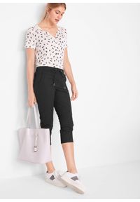 bonprix - Spodnie 3/4 z wiązanym paskiem. Kolor: czarny #2