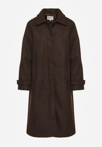 Renee - Brązowy Płaszcz Jednorzędowy z Wiskozą i Wełną Typu Trencz Maitila. Okazja: na co dzień, na spotkanie biznesowe. Kolor: brązowy. Materiał: wełna, wiskoza. Styl: casual, biznesowy, elegancki, klasyczny #8