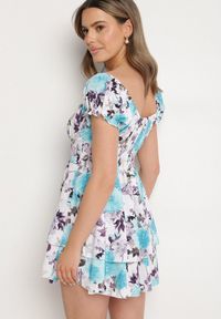 Born2be - Jasnoniebieska Sukienka z Bawełną Typu Hiszpanka w Kwiaty Avfenna. Okazja: na co dzień. Typ kołnierza: dekolt hiszpanka. Kolor: niebieski. Materiał: bawełna. Wzór: kwiaty. Sezon: lato. Styl: klasyczny, elegancki, casual #7