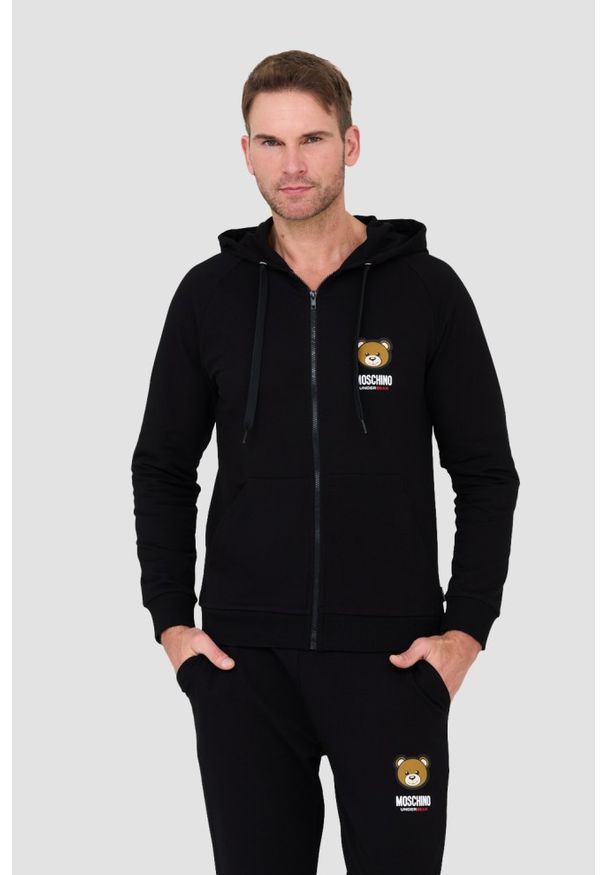 MOSCHINO Czarna męska bluza z kapturem, Rozmiar M. Typ kołnierza: kaptur. Kolor: czarny