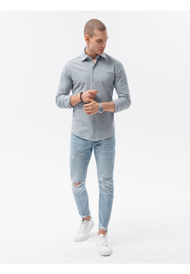 Szara koszula Ombre Clothing z długim rękawem, długa