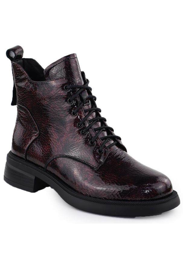 Skórzane botki lakierowane bordowe S.Barski Premium Collection LZ52-954. Kolor: czerwony. Materiał: skóra. Szerokość cholewki: normalna. Styl: elegancki