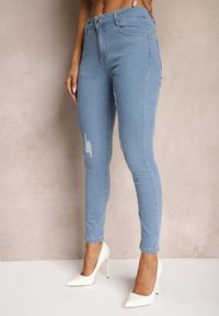 Renee - Niebieskie Jeansy Skinny Wykończone Przetarciami i Dziurami Evilenn. Okazja: na co dzień. Kolor: niebieski. Styl: casual, elegancki #4