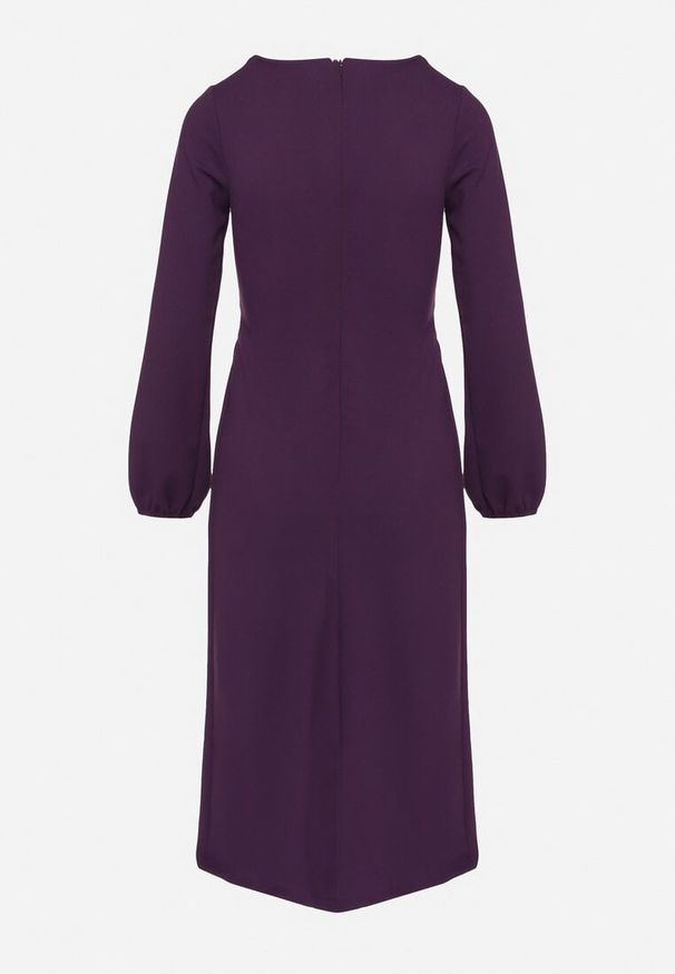 Born2be - Fioletowa Koktajlowa Sukienka z Kopertowym Dołem i Ściągaczami przy Rękawach Felilena. Kolor: fioletowy. Sezon: wiosna, lato. Typ sukienki: kopertowe. Styl: wizytowy