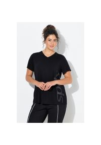 ULLA POPKEN - Damskie Bluzka funkcyjna dekolt w szpic rękaw 1/2 antybakteryjny materiał. Kolekcja: plus size. Kolor: czarny. Materiał: wiskoza, poliester, materiał #1