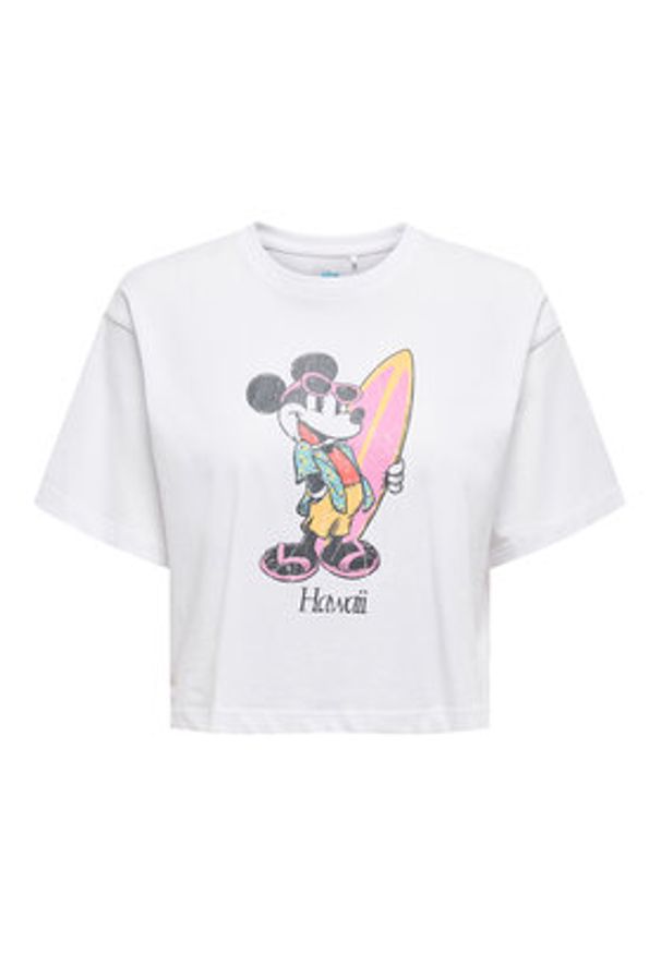 only - ONLY T-Shirt Mickey Minnie 15348126 Biały Regular Fit. Kolor: biały. Materiał: bawełna