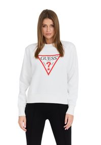 Guess - GUESS Biała damska bluza z dużym logo Original Fleece, Rozmiar L. Kolor: biały. Materiał: poliester, bawełna, materiał #2