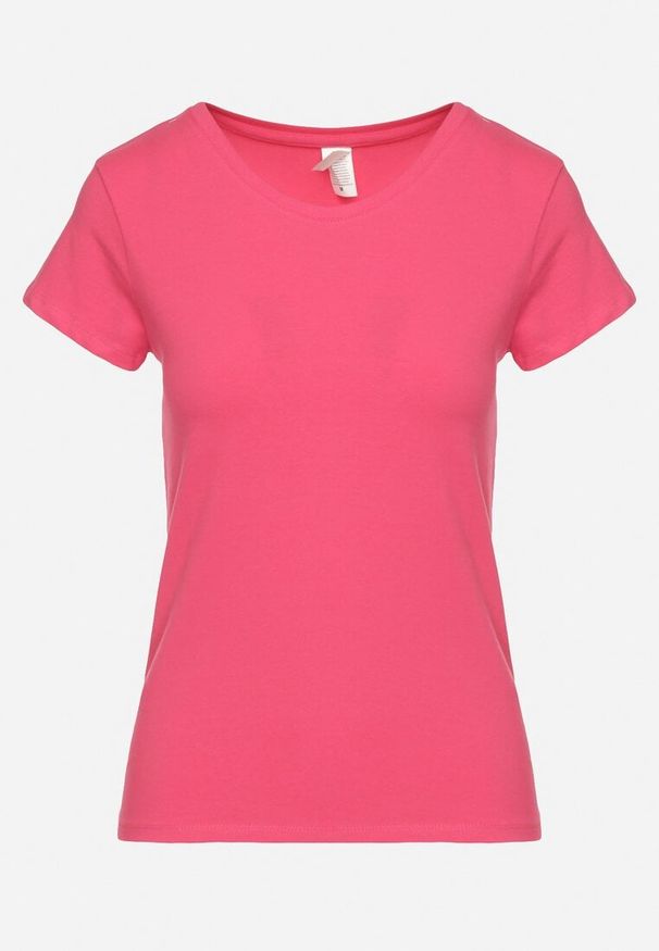 Born2be - Różowy Bawełniany T-shirt o Klasycznym Fasonie Lialova. Okazja: na co dzień. Typ kołnierza: dekolt w serek. Kolor: różowy. Materiał: bawełna. Styl: klasyczny
