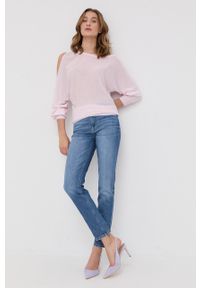 Guess sweter z domieszką jedwabiu damski kolor różowy lekki. Kolor: różowy. Materiał: jedwab #5