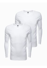 Ombre Clothing - Zestaw longsleeve męski V-NECK - mix 2-pak V3 - Rozmiar: L. Okazja: na co dzień. Kolor: biały. Materiał: tkanina, skóra, materiał, bawełna. Długość rękawa: długi rękaw. Długość: długie. Wzór: gładki, jednolity. Styl: klasyczny, wizytowy, casual