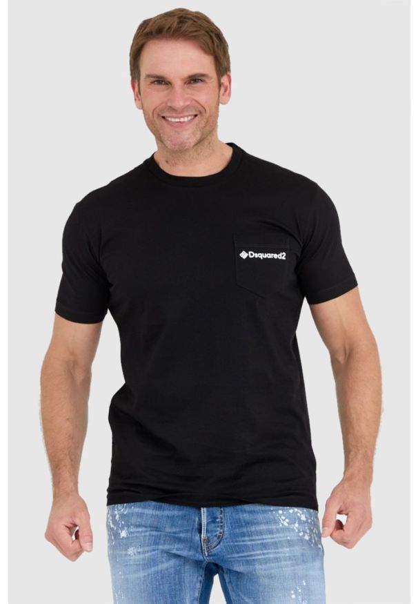 DSQUARED2 Czarny t-shit męski z kieszonką mini gummy, Rozmiar S. Kolor: czarny