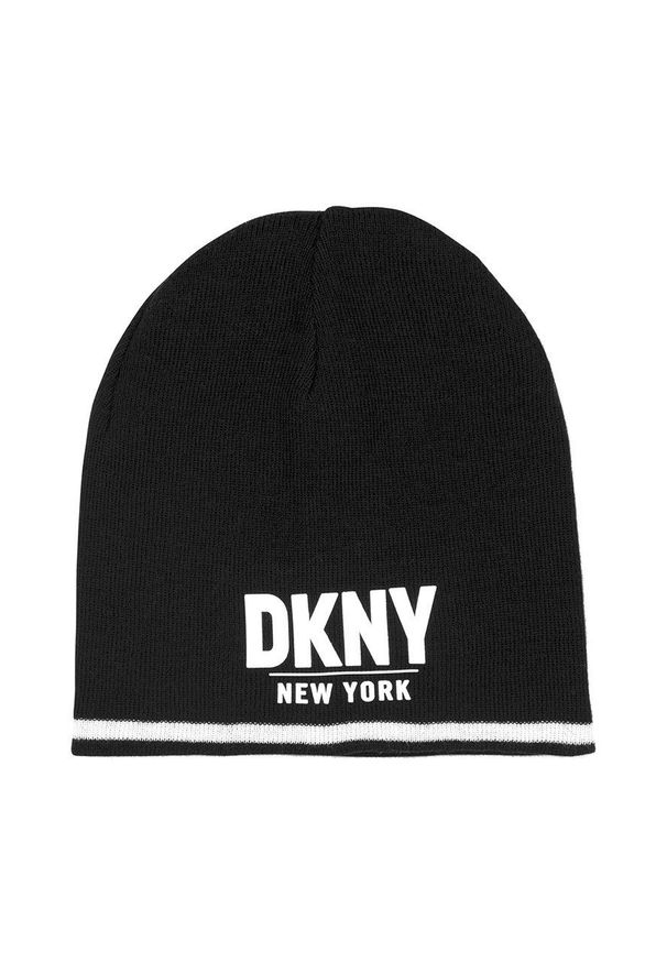 DKNY - Dkny czapka dziecięca kolor czarny z cienkiej dzianiny. Kolor: czarny. Materiał: dzianina