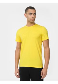 4f - T-shirt regular z nadrukiem męski. Kolor: żółty. Materiał: bawełna. Wzór: nadruk #1