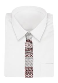Krawat Knit (Dzianinowy) - Wzór Norweski - Świąteczny - Alties - Biało-czerwony. Kolor: czerwony. Materiał: poliester. Styl: wizytowy