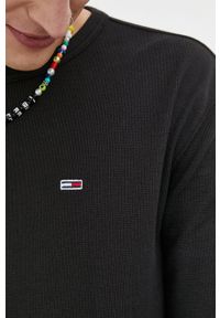 Tommy Jeans longsleeve bawełniany kolor czarny gładki. Kolor: czarny. Materiał: bawełna. Długość rękawa: długi rękaw. Wzór: gładki #4