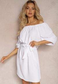 Renee - Biała Sukienka Mini o Trapezowym Fasonie z Bufiastymi Marszczonymi Rękawami Kailith. Kolor: biały. Typ sukienki: trapezowe. Długość: mini #1