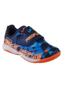 Buty do futsalu dla dzieci Joma Propulsion Jr. Zapięcie: rzepy. Kolor: pomarańczowy, wielokolorowy, niebieski. Materiał: materiał, syntetyk. Szerokość cholewki: normalna. Sport: turystyka piesza