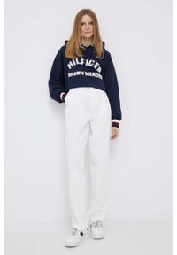 TOMMY HILFIGER - Tommy Hilfiger spodnie bawełniane x Shawn Mendes kolor biały szerokie high waist. Stan: podwyższony. Kolor: biały. Materiał: bawełna #1