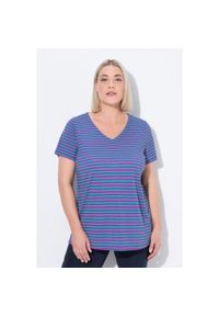 ULLA POPKEN - Damskie Koszulka funkcyjna prążkowanie klasyczny krój dekolt w serek rękaw 1/2. Typ kołnierza: dekolt w serek. Kolekcja: plus size. Kolor: fioletowy, różowy, wielokolorowy. Materiał: wiskoza, poliester, materiał. Sport: turystyka piesza #1