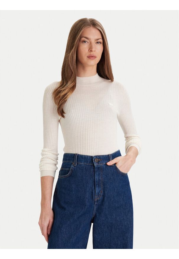 Lacoste Sweter AF4189 Écru Slim Fit. Materiał: wełna