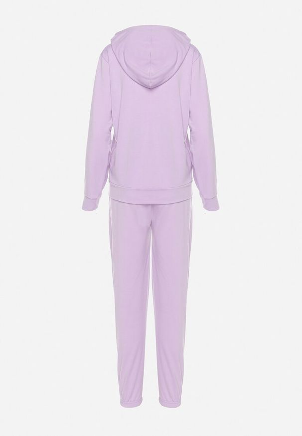 Born2be - Fioletowy Komplet Dresowy Bluza Kangurka z Kapturem i Spodnie Joggery Triasa. Kolor: fioletowy. Materiał: dresówka