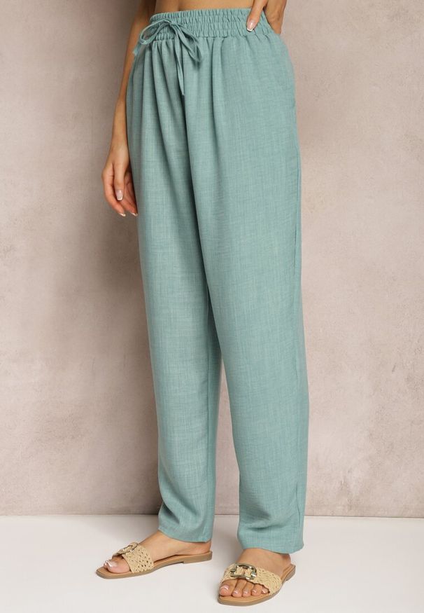 Renee - Miętowe Spodnie z Troczkiem w Pasie i Kieszeniami Ufalia. Okazja: na co dzień. Kolor: miętowy. Materiał: materiał. Styl: elegancki, casual
