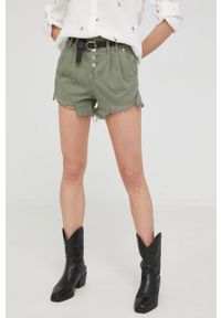Answear Lab szorty jeansowe damskie kolor zielony gładkie high waist. Stan: podwyższony. Kolor: zielony. Materiał: jeans. Wzór: gładki. Styl: wakacyjny