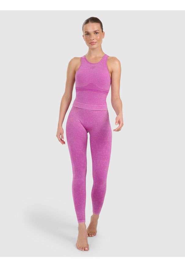 4f - 4F Top do jogi i pilatesu slim szybkoschnący damski - różowy XS/S. Kolor: różowy. Materiał: guma, włókno, elastan, materiał. Sport: joga i pilates