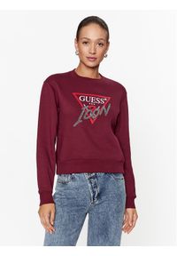 Guess Bluza W3BQ14 KB681 Bordowy Regular Fit. Kolor: czerwony. Materiał: syntetyk