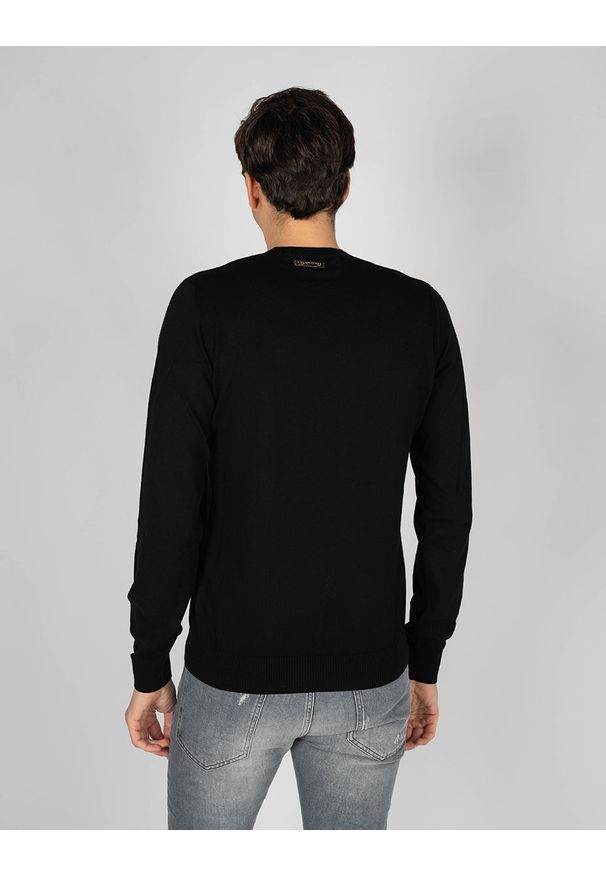 Les Hommes Sweter "V-neck" | LKK103-606U | Fit Jumper In Fine Gage Pocket With Zip | Mężczyzna | Czarny. Okazja: na co dzień. Typ kołnierza: dekolt w kształcie V. Kolor: czarny. Materiał: bawełna. Styl: casual