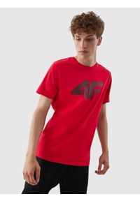 4f - T-shirt regular z nadrukiem męski. Kolor: czerwony. Materiał: bawełna. Wzór: nadruk #1