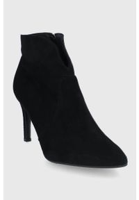 Wojas Botki skórzane damskie kolor czarny na szpilce. Kolor: czarny. Materiał: skóra. Obcas: na szpilce. Wysokość obcasa: średni #4
